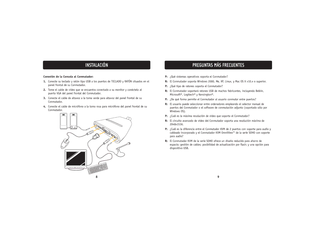 Belkin F1DL102UTT user manual Preguntas MÁS Frecuentes, Conexión de la Consola al Conmutador 