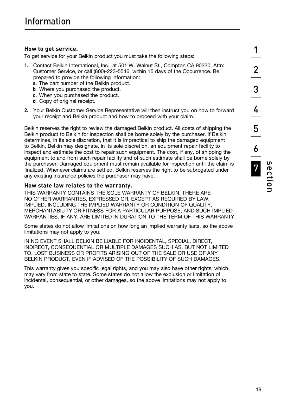 Belkin F1DN104DEA, F1DN102DEA user manual How to get service, How state law relates to the warranty 