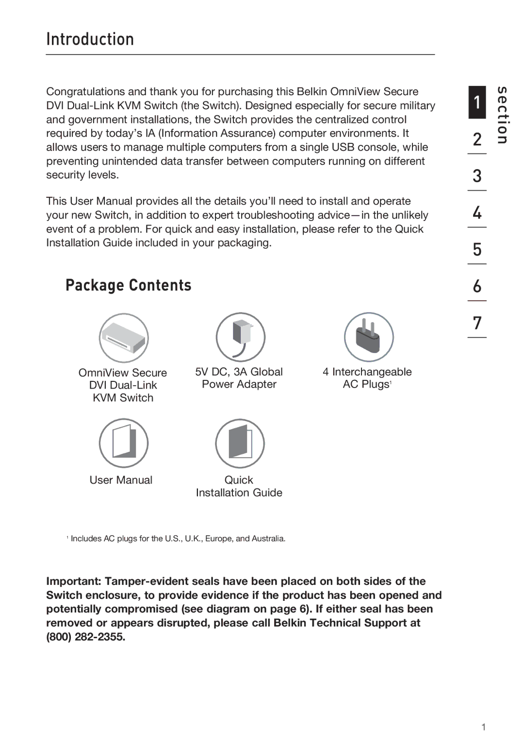 Belkin F1DN104DEA, F1DN102DEA user manual Introduction, Package Contents 