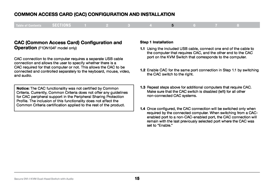 Belkin F1DN104F, F1DN104E user manual Common Access Card CAC Configuration and Installation, sections 