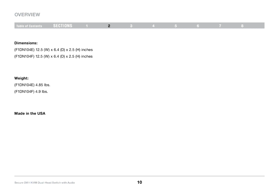 Belkin F1DN104E, F1DN104F user manual Dimensions, Weight, Made in the USA 