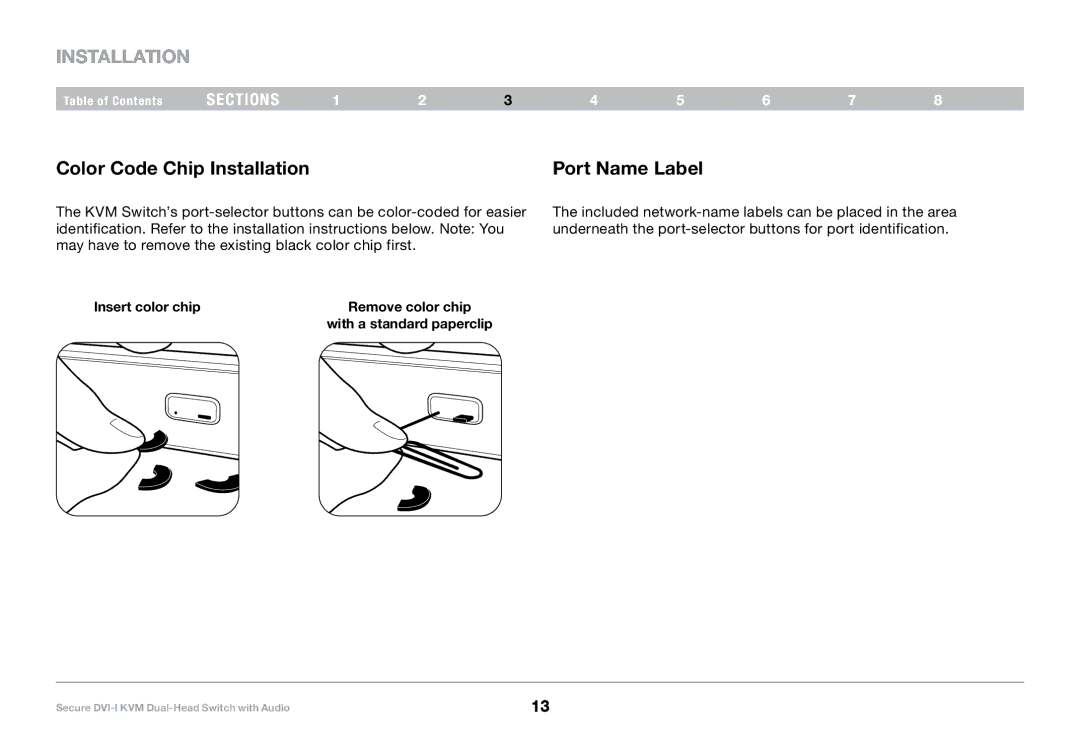 Belkin F1DN104F, F1DN104E user manual Color Code Chip Installation Port Name Label, Insert color chip 