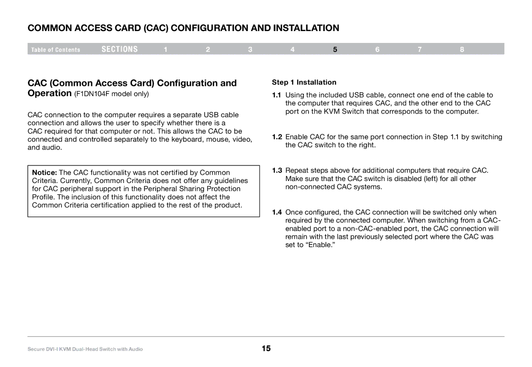 Belkin F1DN104F, F1DN104E user manual Common Access Card CAC Configuration and Installation 