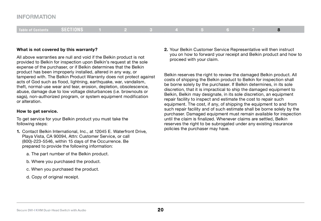 Belkin F1DN104E, F1DN104F user manual What is not covered by this warranty?, How to get service 