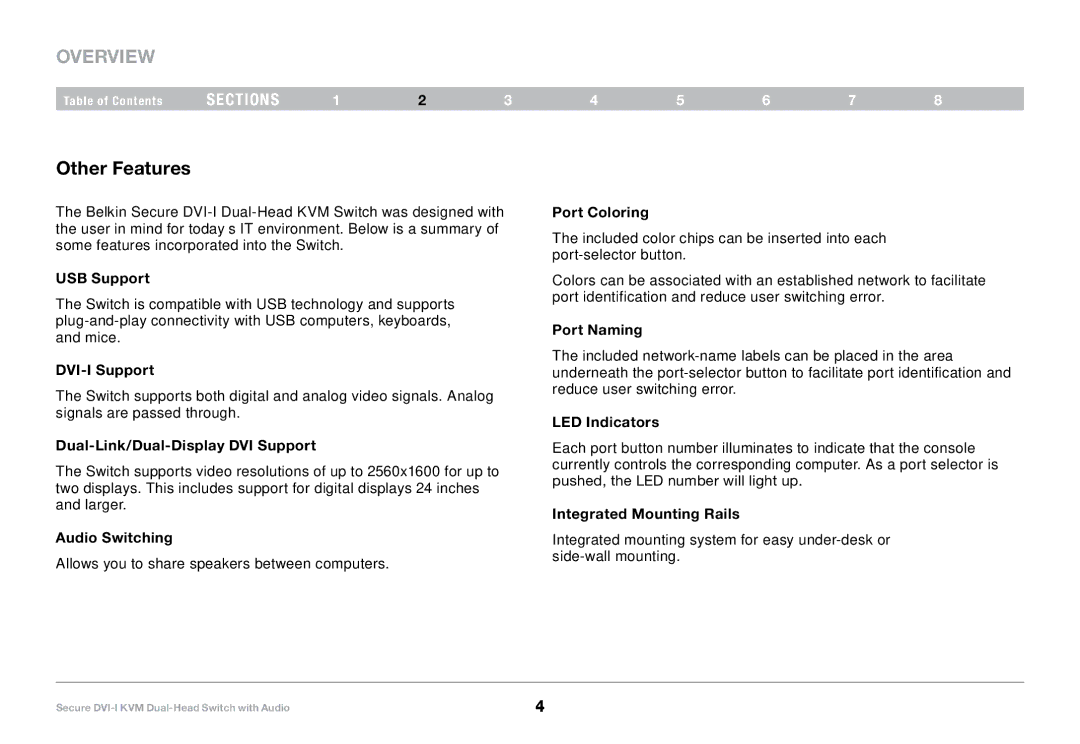 Belkin F1DN104E, F1DN104F user manual Other Features 