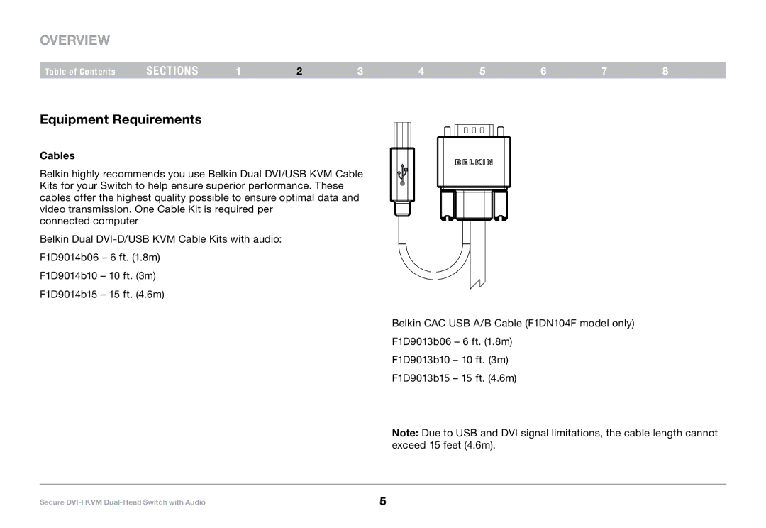 Belkin F1DN104F, F1DN104E user manual Equipment Requirements, Cables 