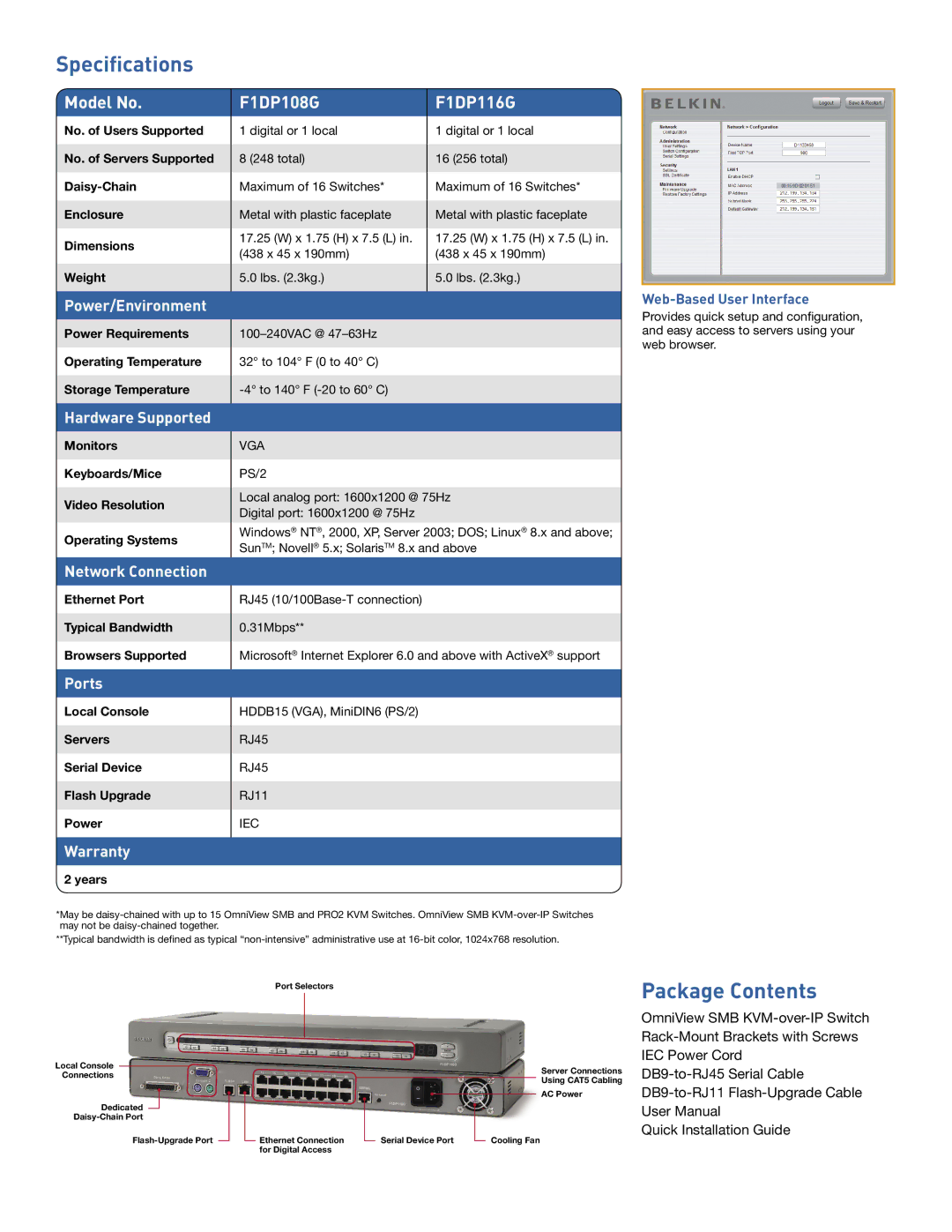 Belkin F1DP101A-AL, F1DP101A-AU, F1DP101A-AP-8PK manual Speciﬁcations 