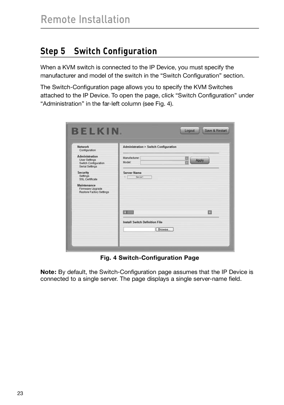 Belkin F1DP101M user manual Switch Configuration, Switch-Configuration 