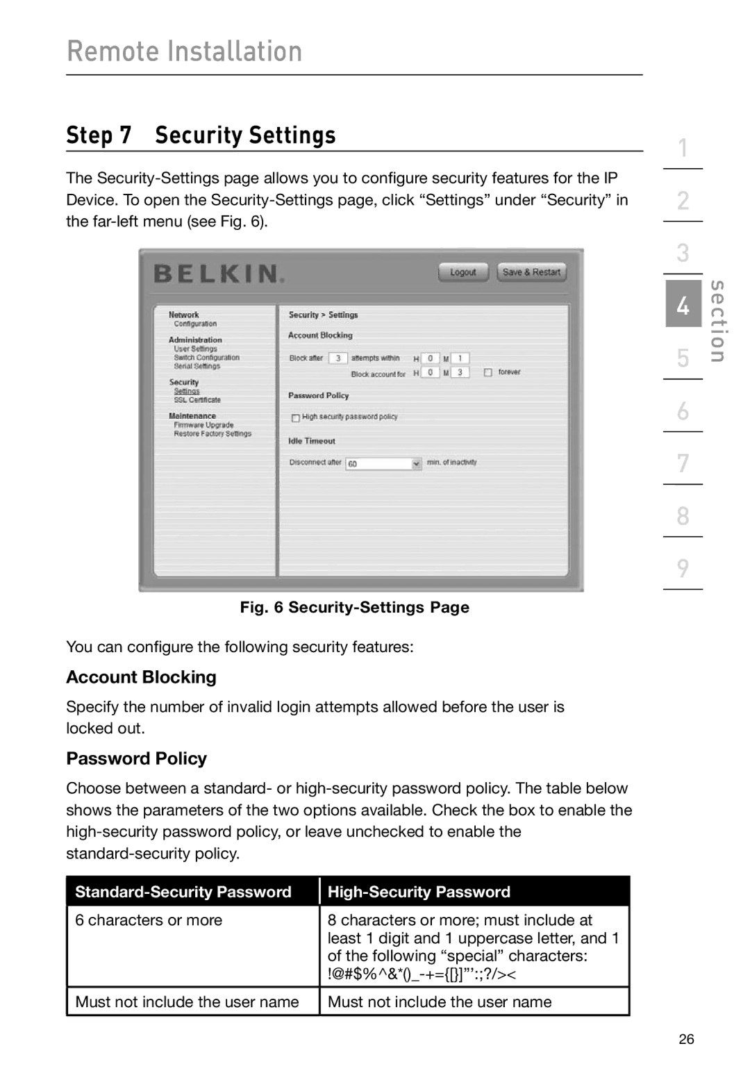 Belkin F1DP101M user manual Security Settings, Account Blocking, Password Policy 