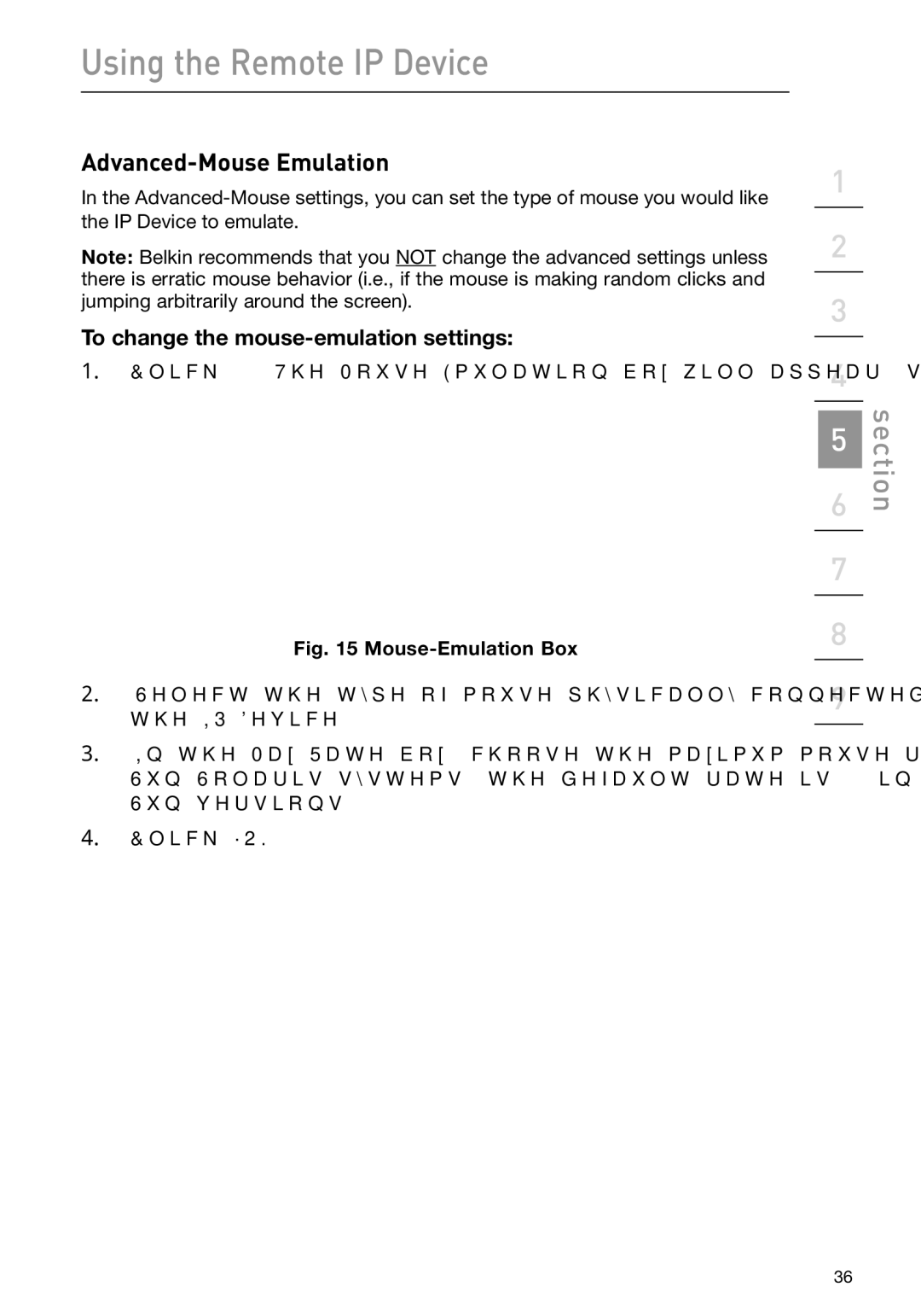 Belkin F1DP101M user manual Advanced-Mouse Emulation, To change the mouse-emulation settings 