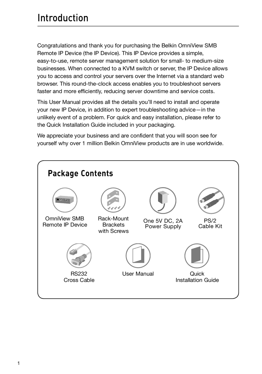 Belkin F1DP101M user manual Introduction, Package Contents 