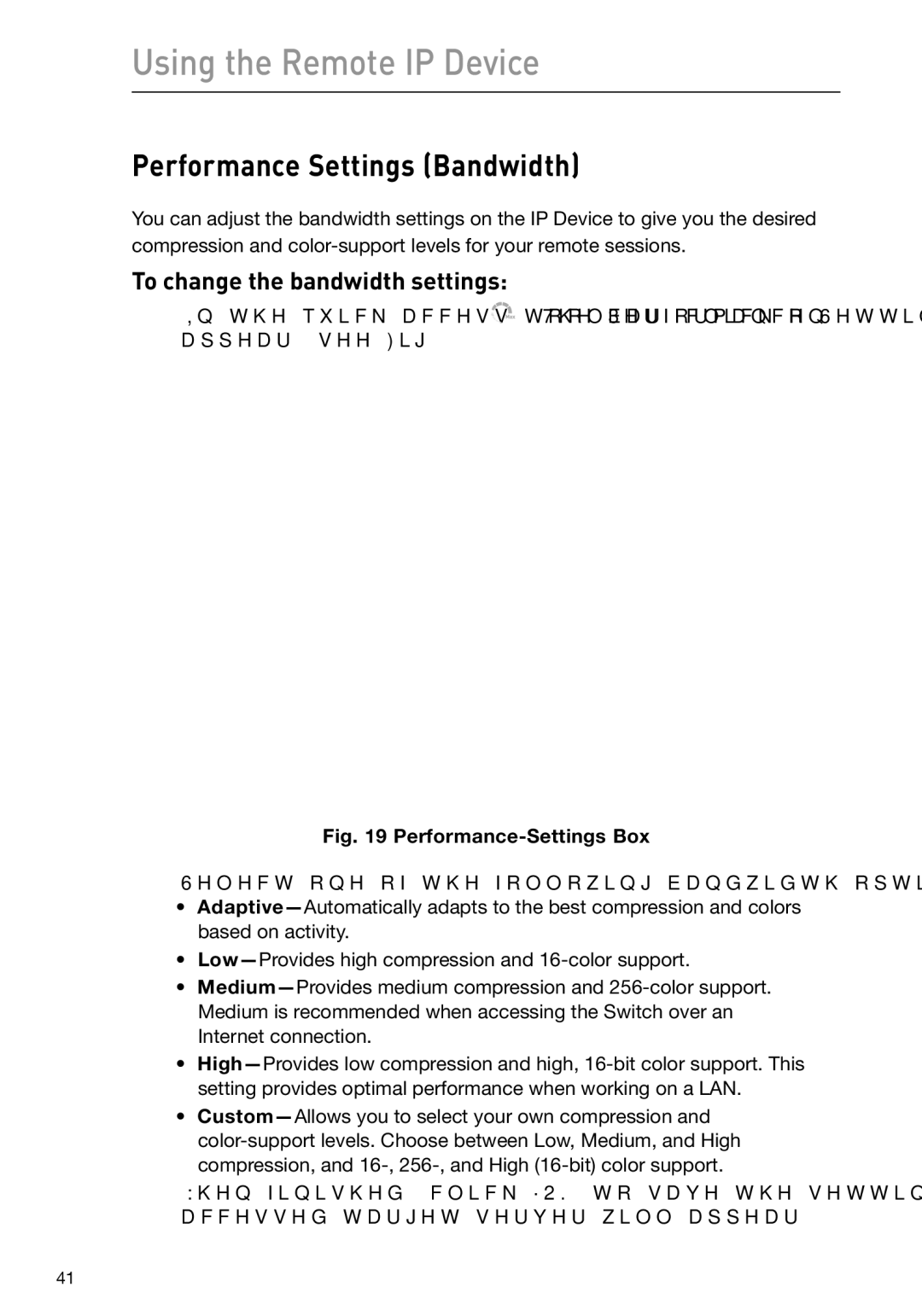 Belkin F1DP101M user manual Performance Settings Bandwidth, To change the bandwidth settings 