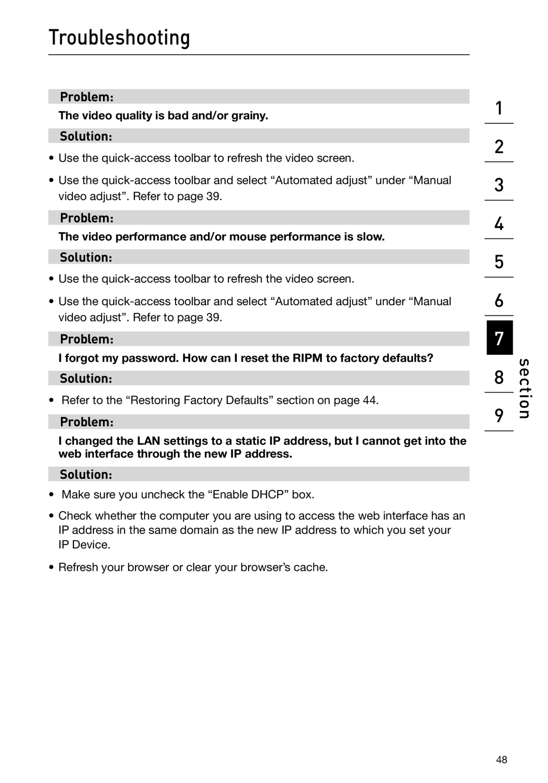 Belkin F1DP101M user manual Video quality is bad and/or grainy 