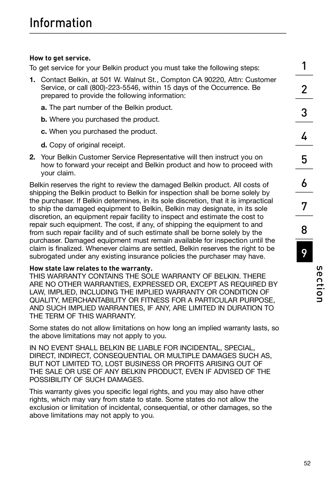 Belkin F1DP101M user manual How to get service 