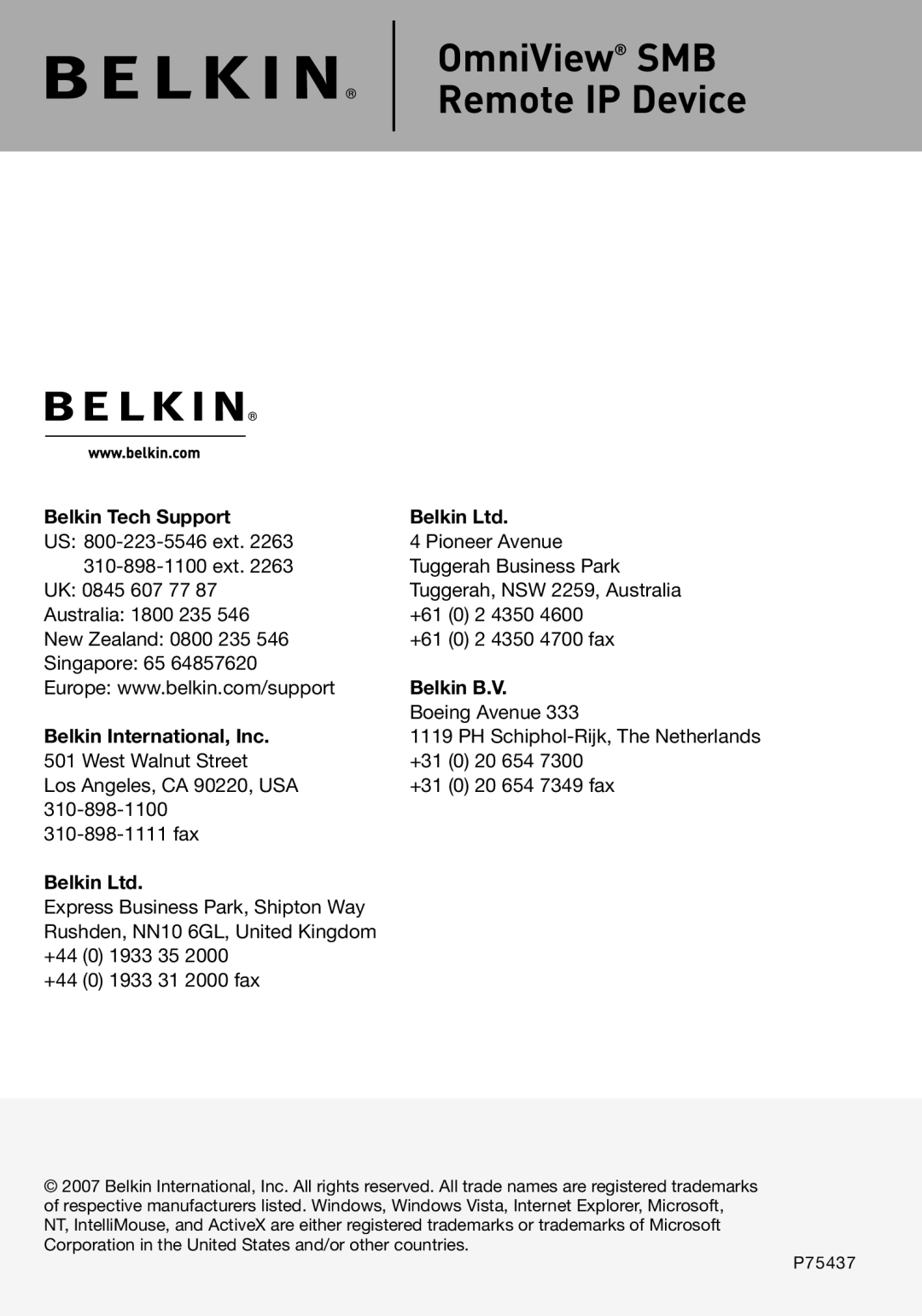 Belkin F1DP101M user manual Belkin B.V 