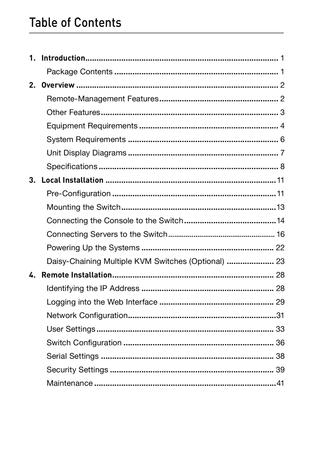 Belkin F1DP116G, F1DP108G user manual Table of Contents 