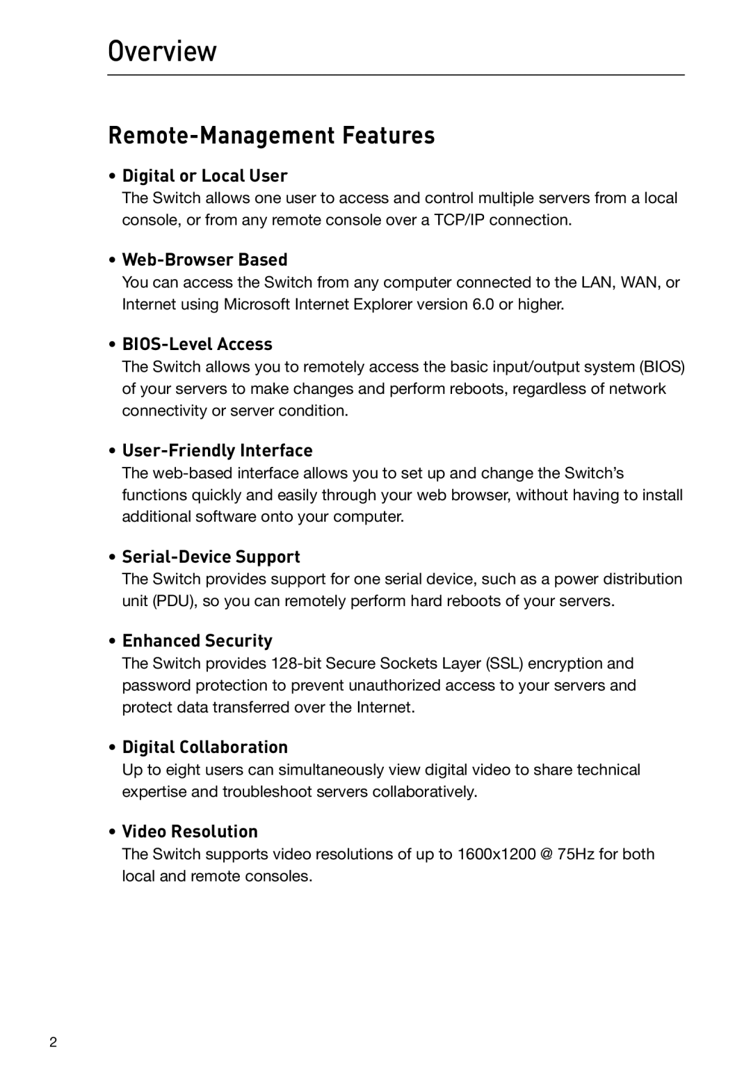 Belkin F1DP108G, F1DP116G user manual Overview, Remote-Management Features 