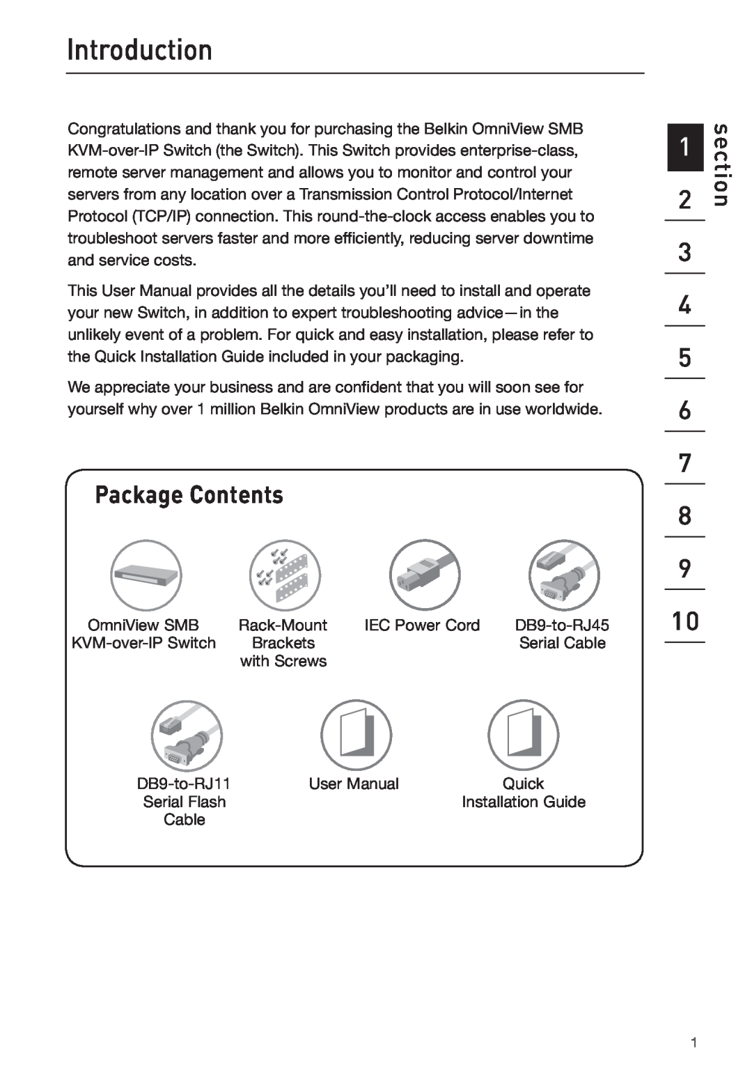 Belkin F1DP108G user manual Introduction, Package Contents, section 