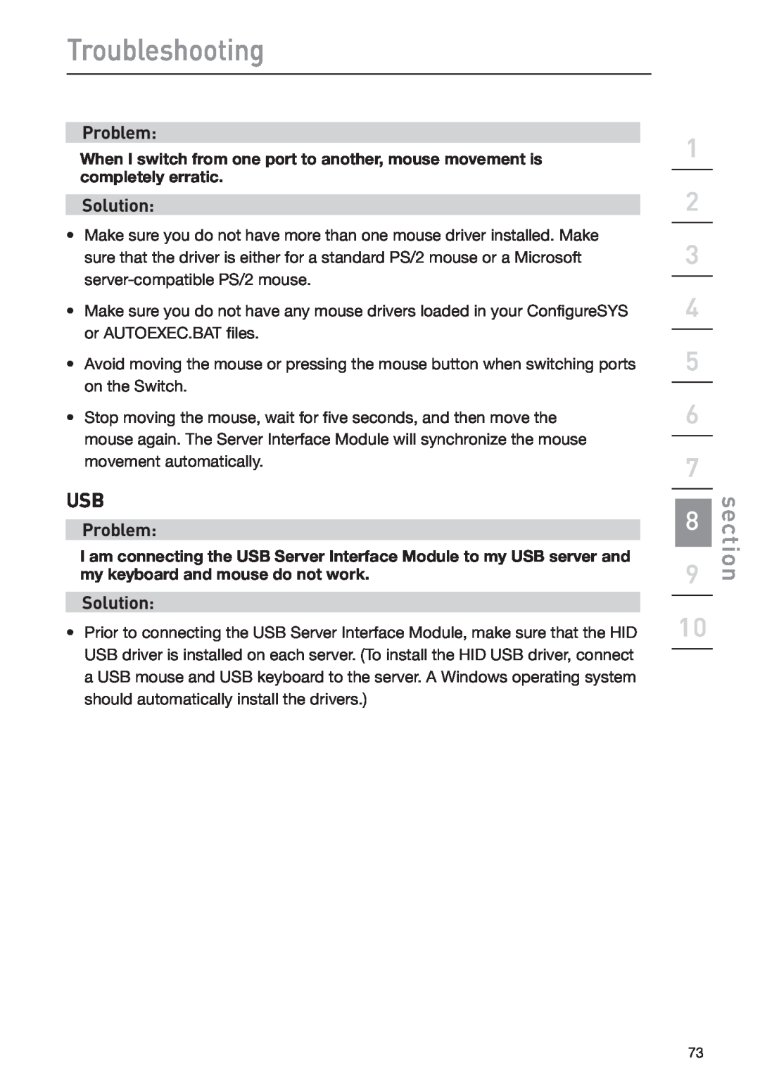 Belkin F1DP108G user manual Troubleshooting, section 