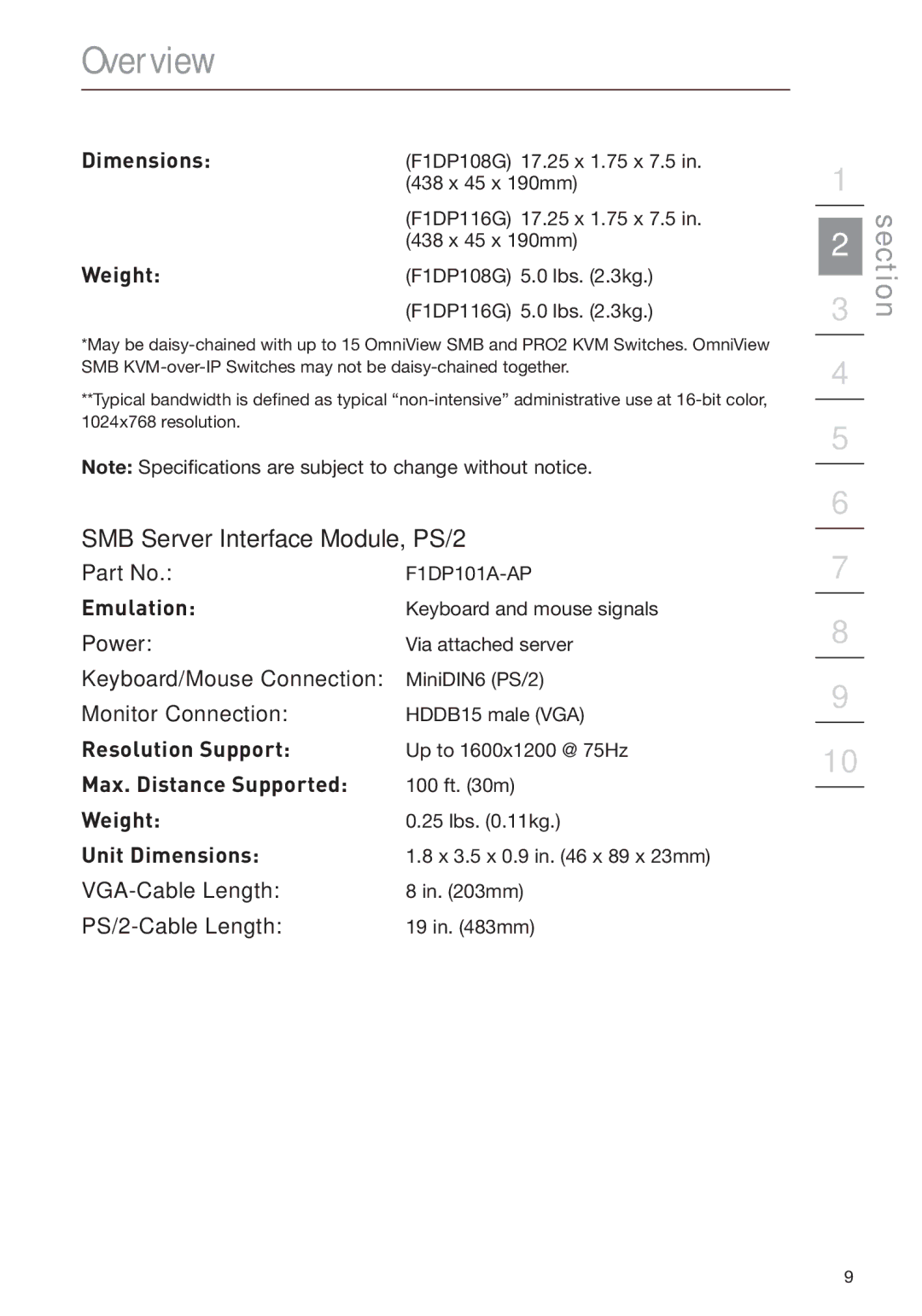 Belkin F1DP108G user manual SMB Server Interface Module, PS/2 