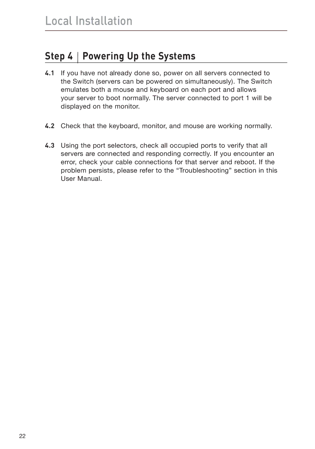 Belkin F1DP108G user manual Powering Up the Systems 