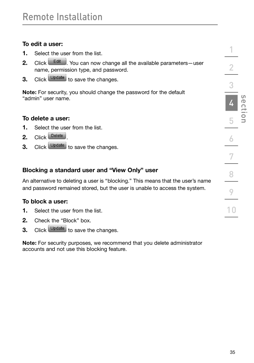 Belkin F1DP108G user manual To edit a user, To delete a user, Blocking a standard user and View Only user, To block a user 