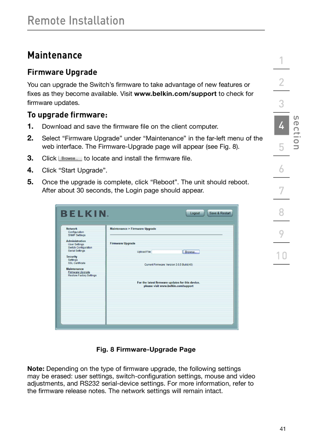 Belkin F1DP108G user manual Maintenance, Firmware Upgrade To upgrade firmware 