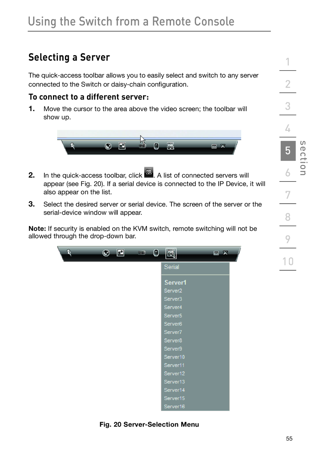 Belkin F1DP108G user manual Selecting a Server, To connect to a different server 