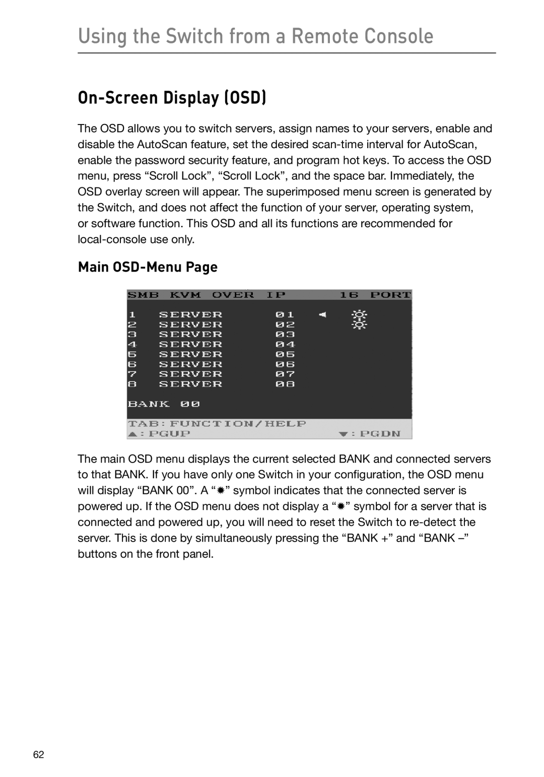 Belkin F1DP108G user manual On-Screen Display OSD, Main OSD-Menu 