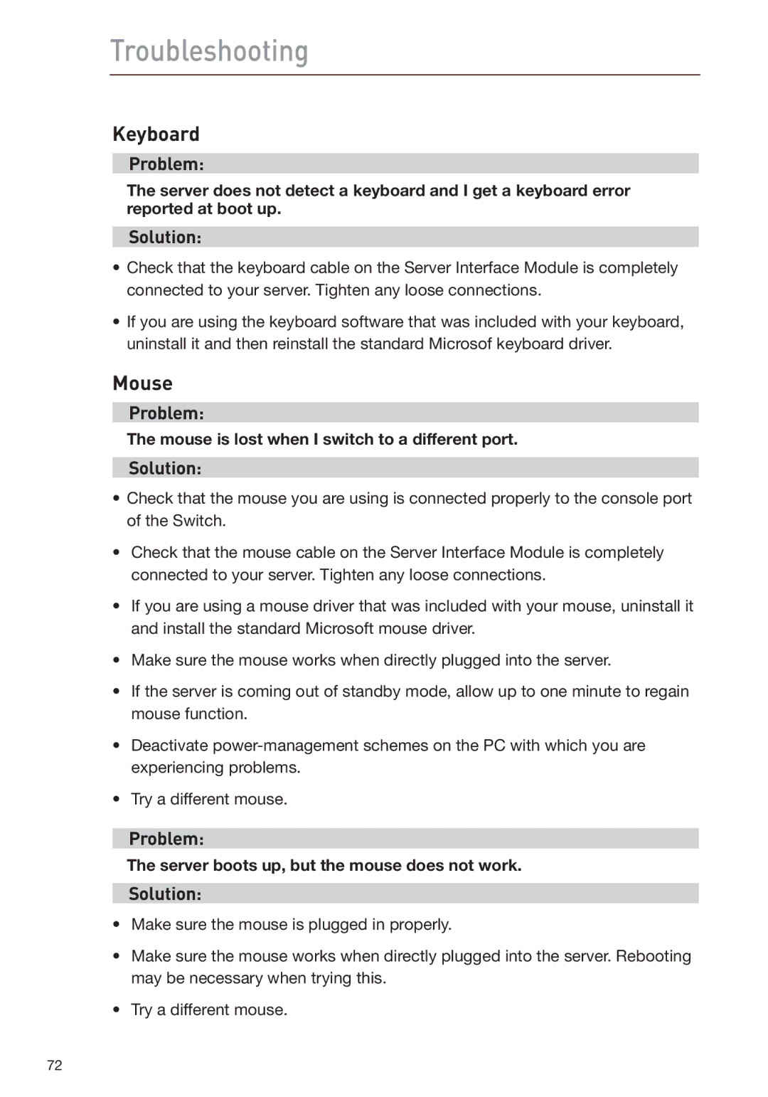 Belkin F1DP108G user manual Keyboard, Mouse 