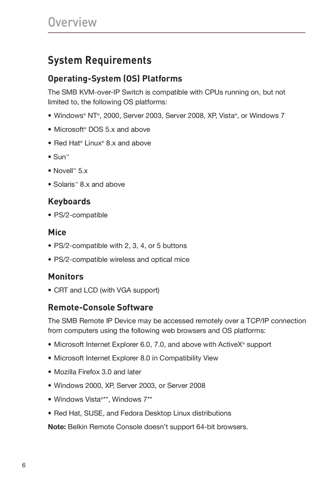 Belkin F1DP108G user manual System Requirements 