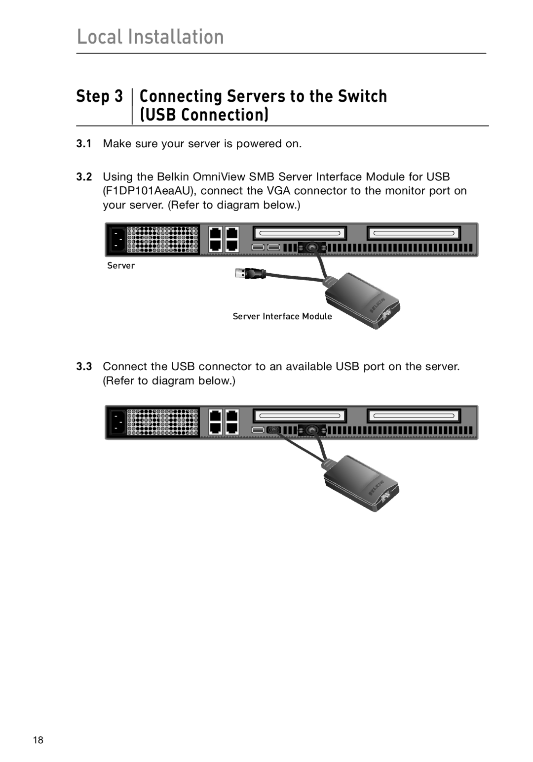 Belkin F1DP116Gea, F1DP108Gea user manual Connecting Servers to the Switch USB Connection 