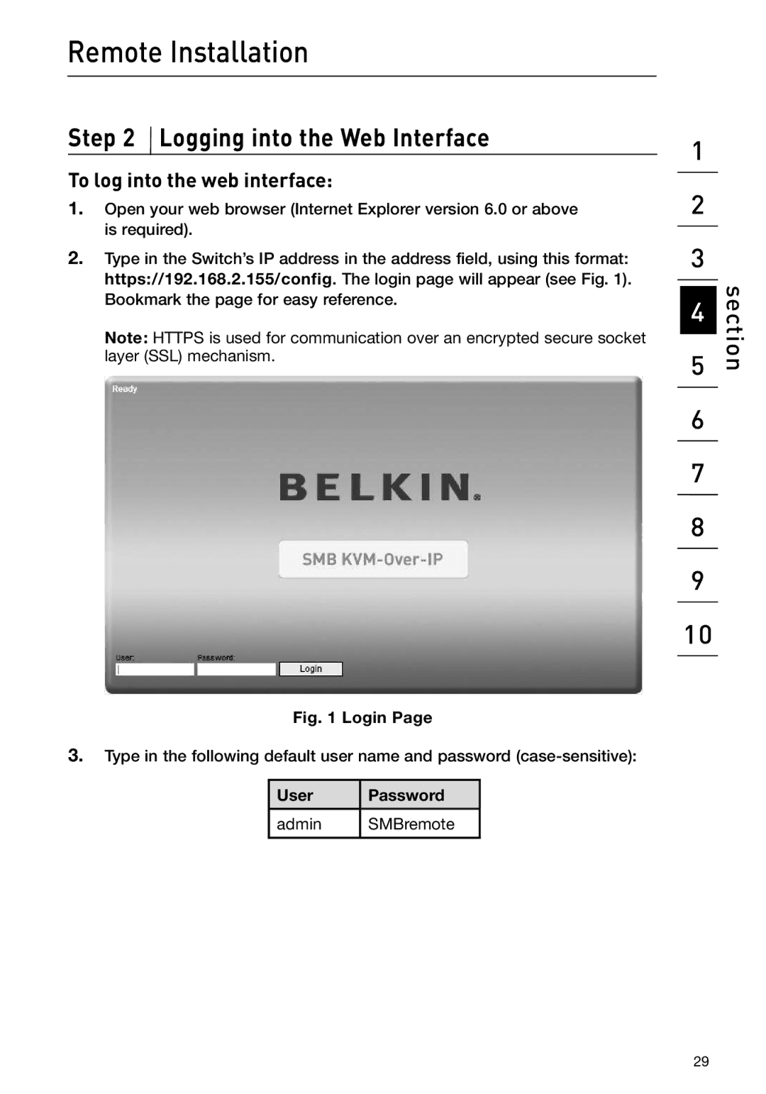 Belkin F1DP108Gea, F1DP116Gea user manual Logging into the Web Interface, To log into the web interface 