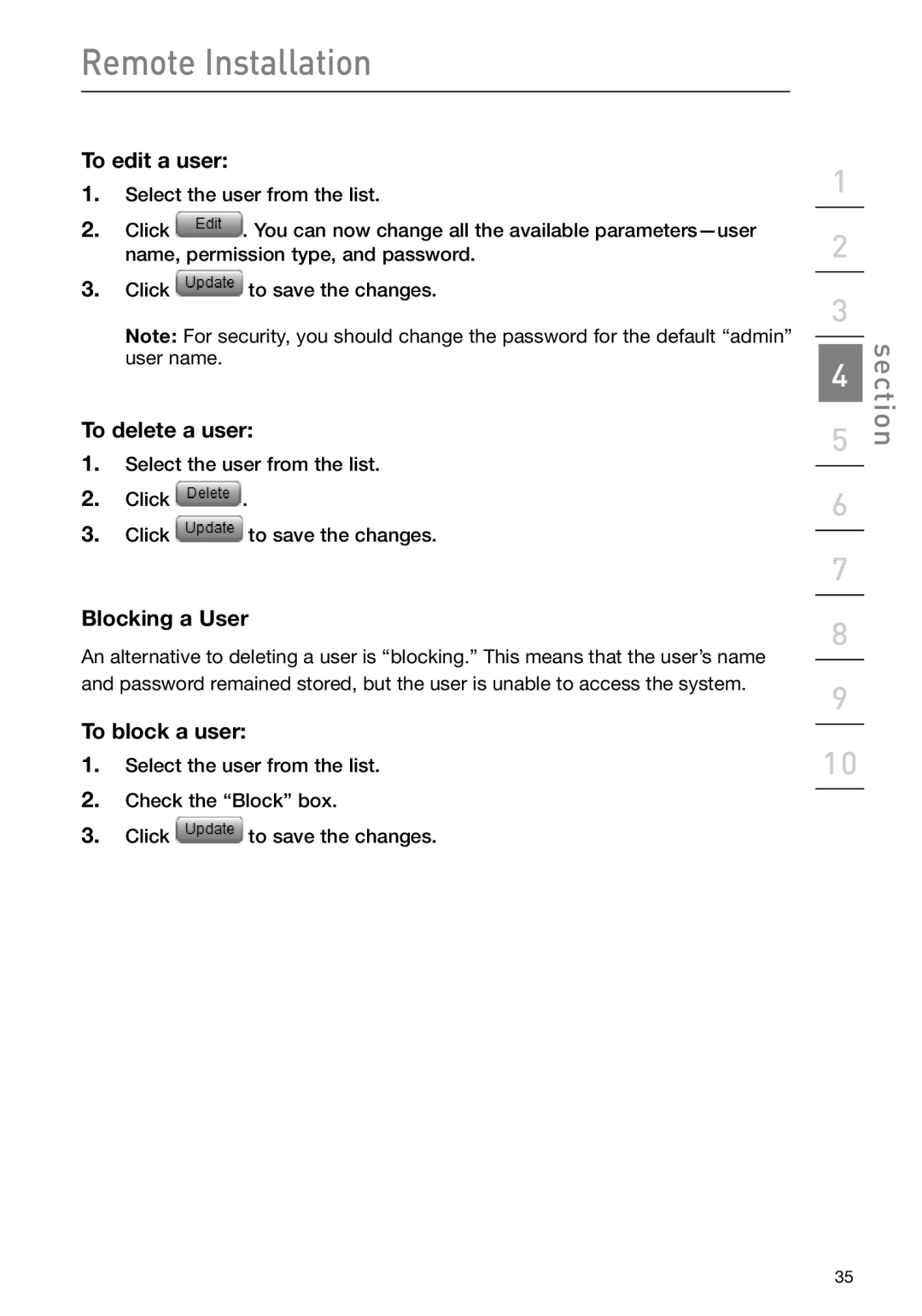 Belkin F1DP108Gea, F1DP116Gea user manual To edit a user, To delete a user, Blocking a User, To block a user 