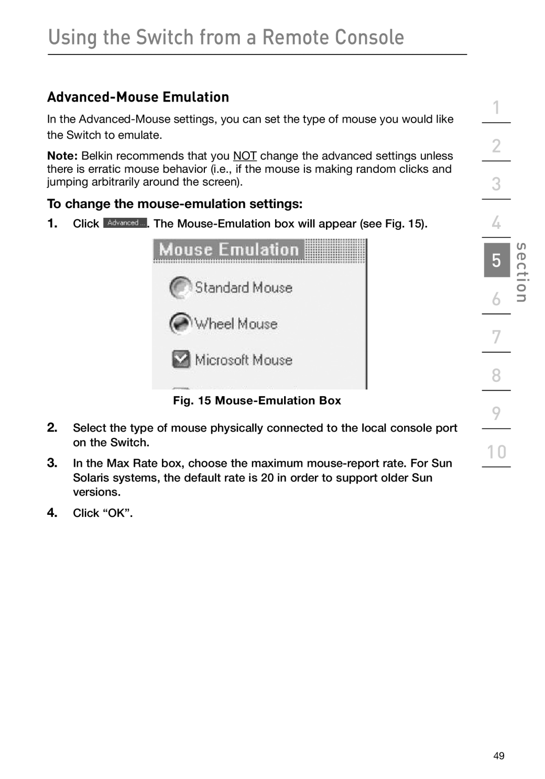 Belkin F1DP108Gea, F1DP116Gea user manual Advanced-Mouse Emulation, To change the mouse-emulation settings 