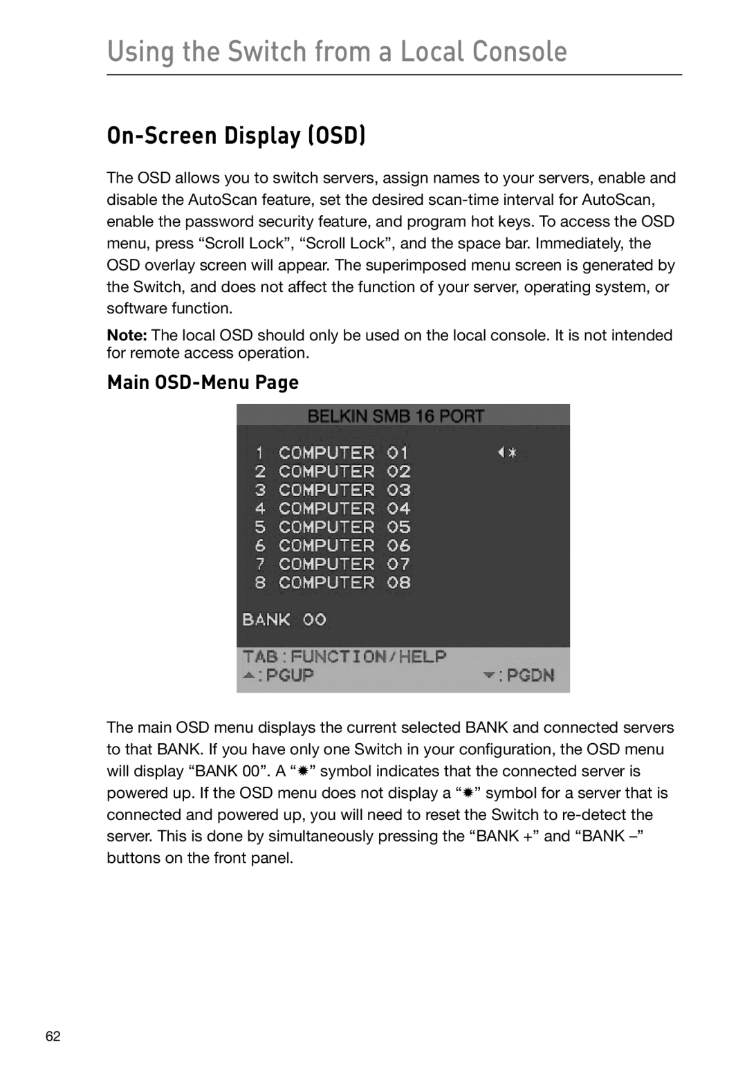 Belkin F1DP116Gea, F1DP108Gea user manual On-Screen Display OSD, Main OSD-Menu 