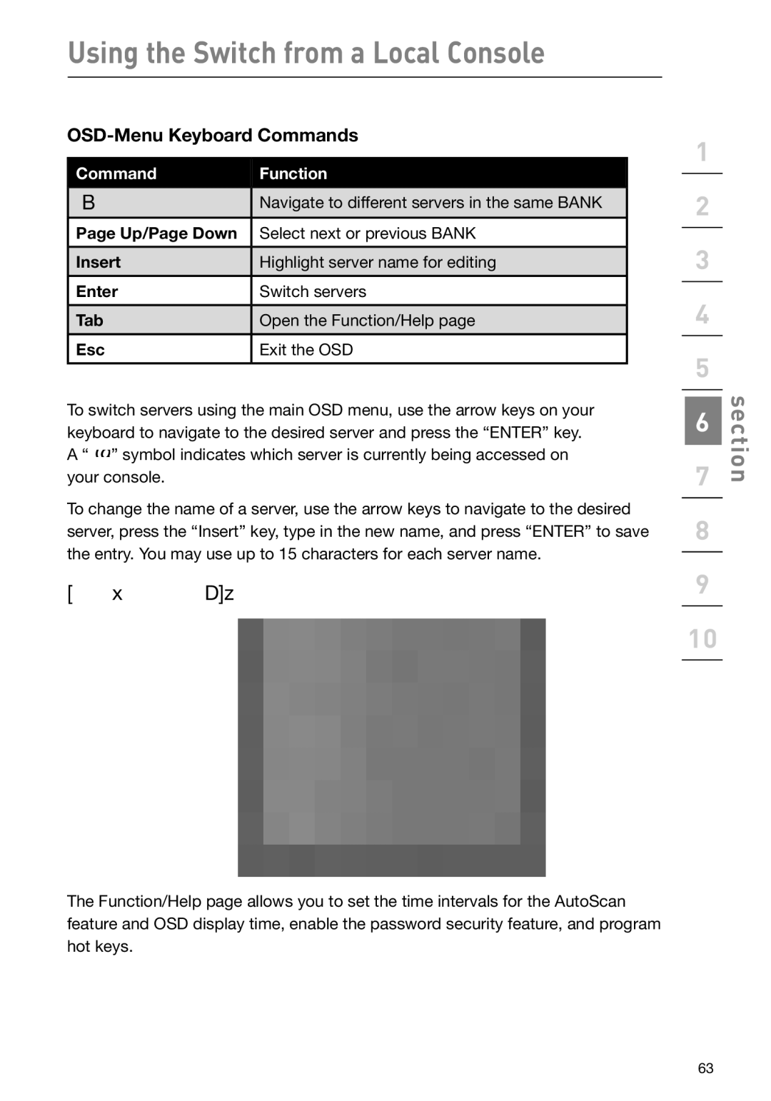 Belkin F1DP108Gea, F1DP116Gea user manual Function/Help, OSD-Menu Keyboard Commands 