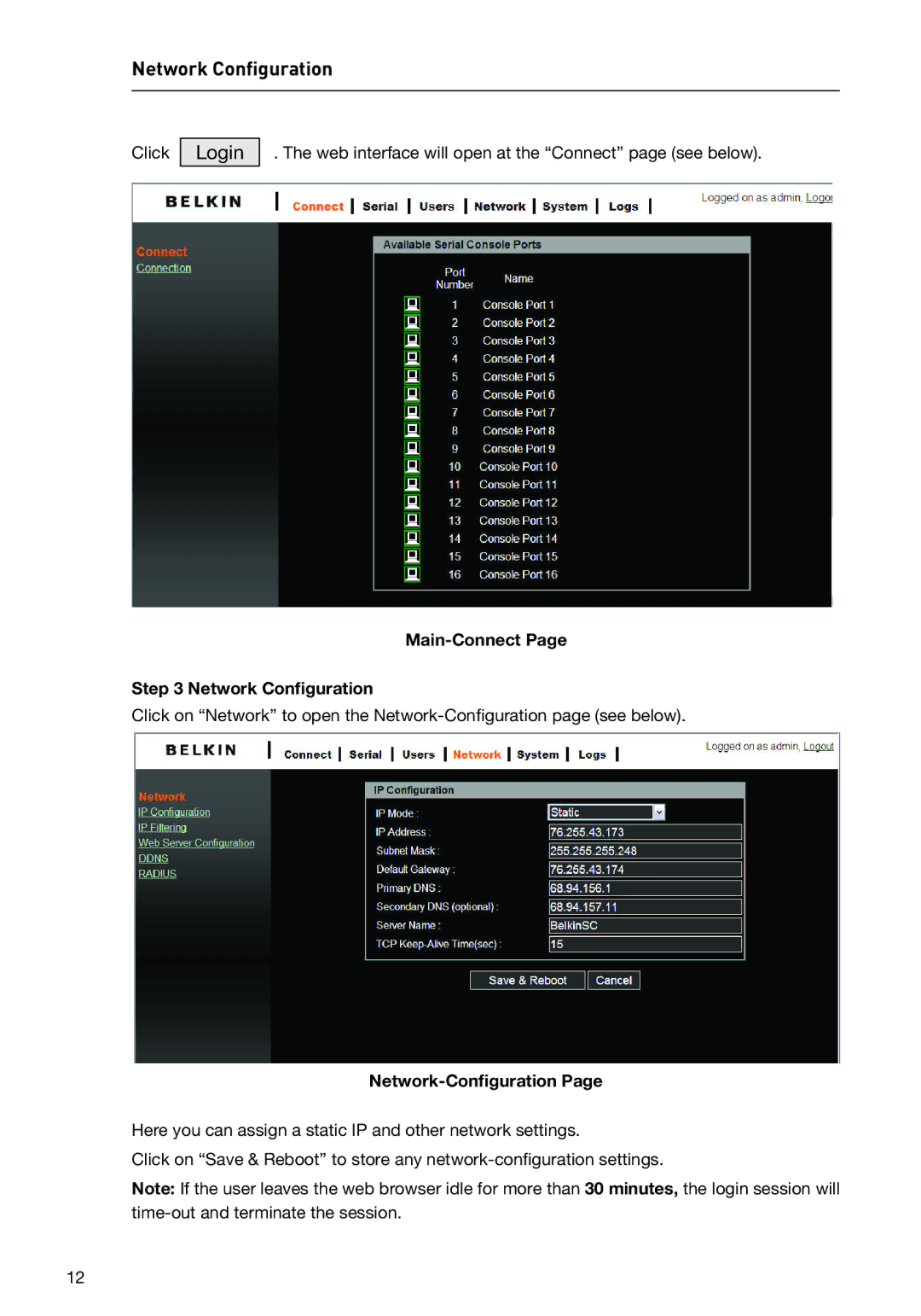 Belkin F1DP116SEA user manual Main-Connect Network Configuration, Network-Configuration 