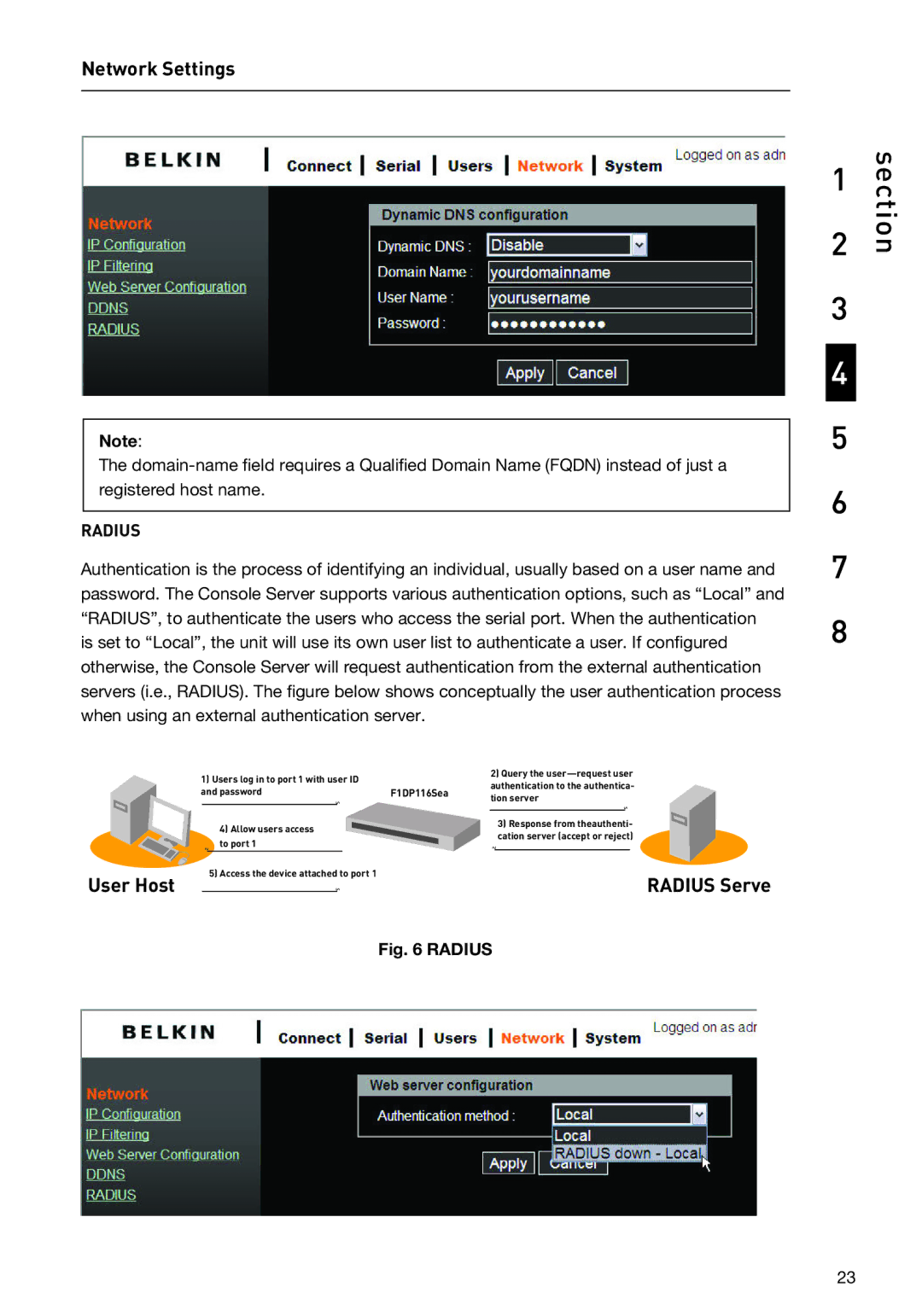 Belkin F1DP116SEA user manual User Host, Radius Server 