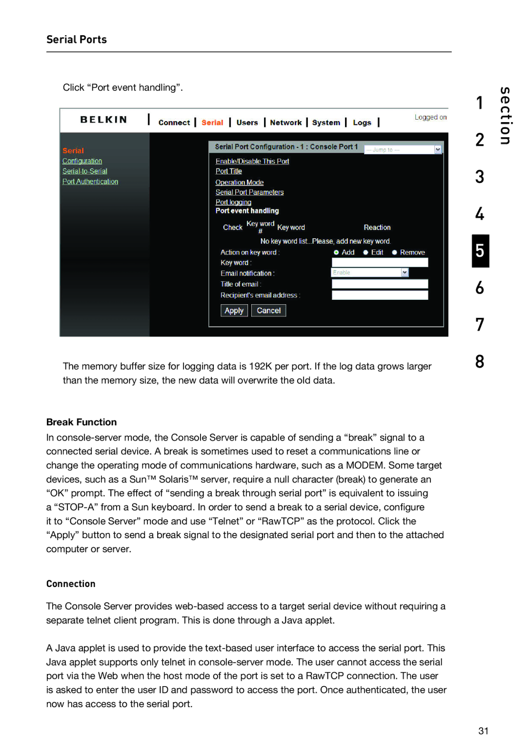 Belkin F1DP116SEA user manual Break Function, Connection 