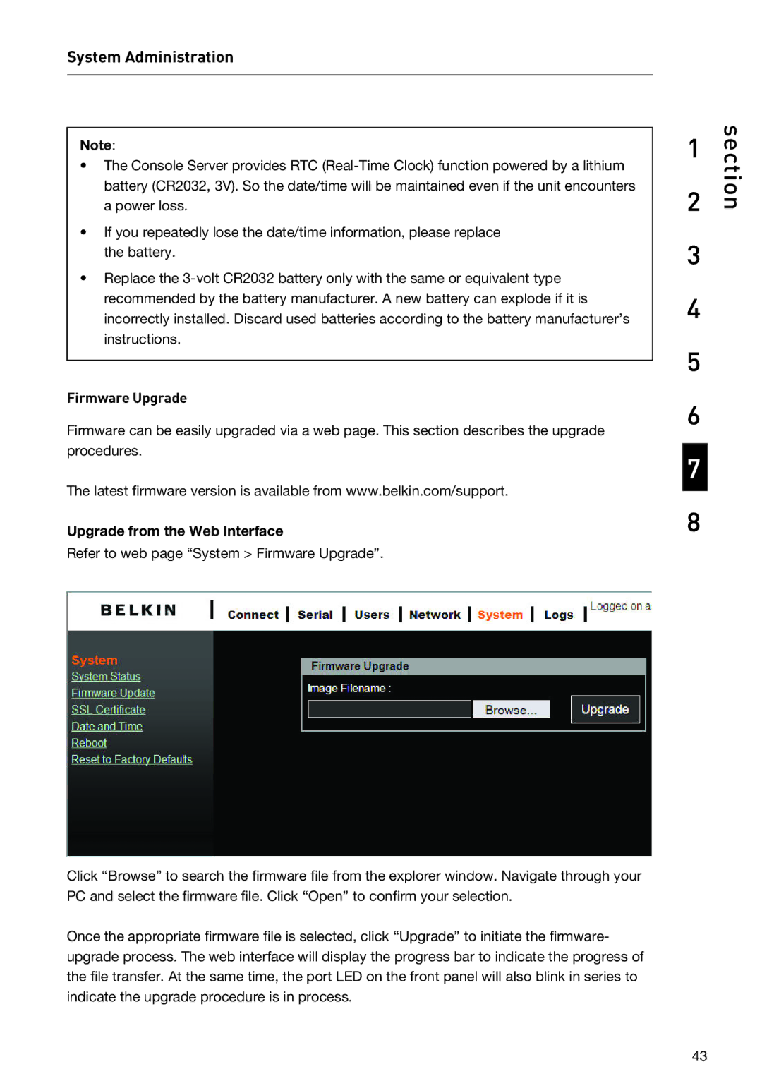 Belkin F1DP116SEA user manual Firmware Upgrade, Upgrade from the Web Interface 