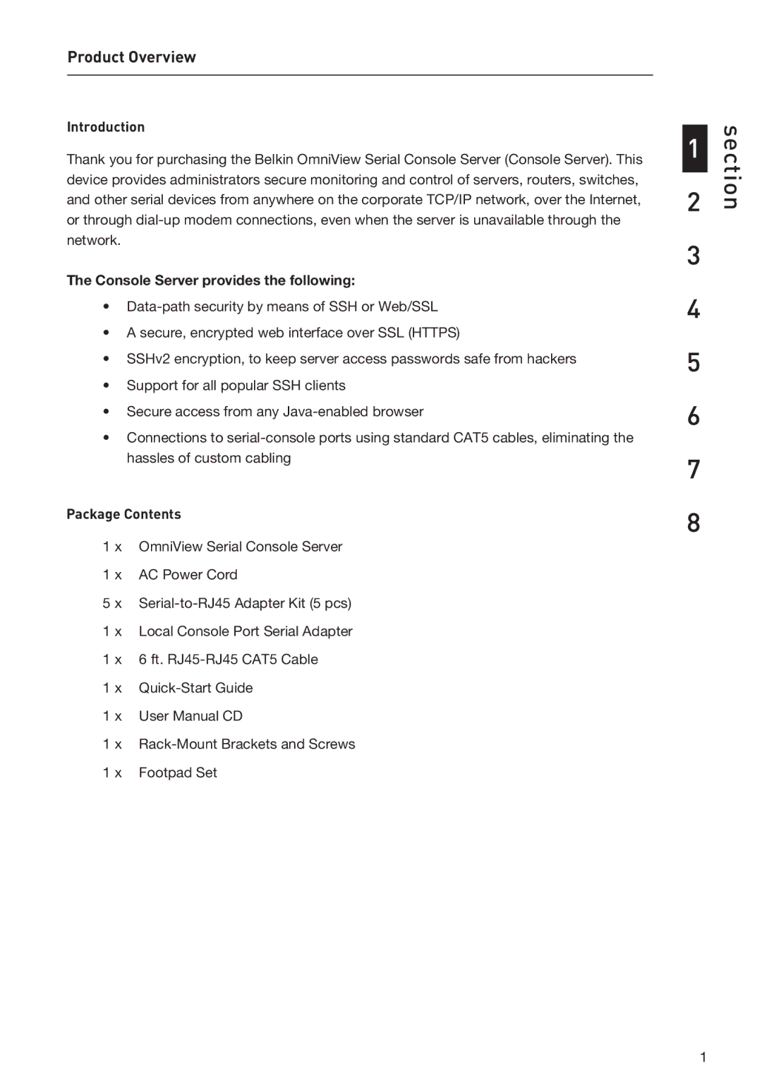 Belkin F1DP116SEA user manual Product Overview, Introduction, Console Server provides the following, Package Contents 