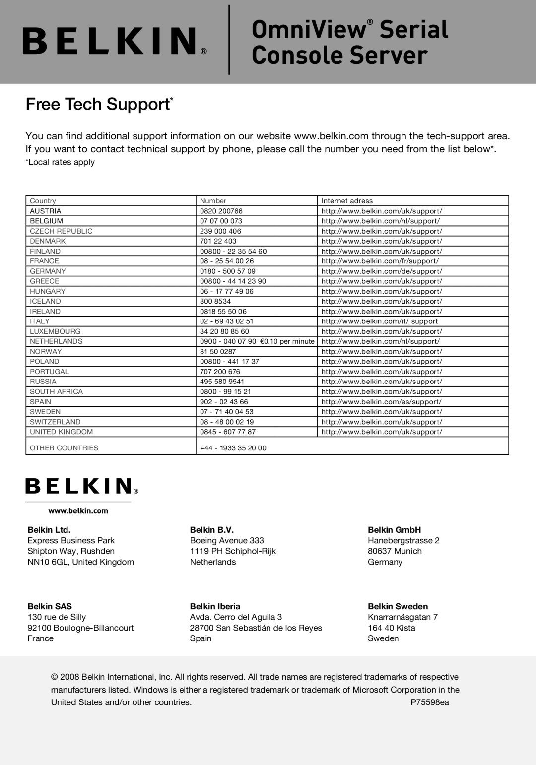 Belkin F1DP116SEA user manual Free Tech Support 