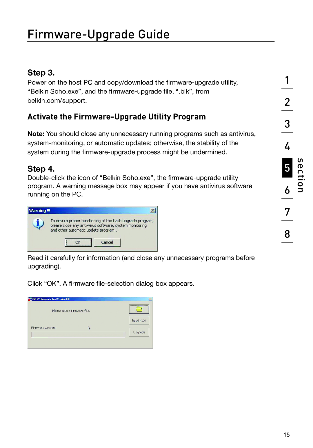 Belkin F1DS104L, F1DS102L manual Step Activate the Firmware-Upgrade Utility Program 