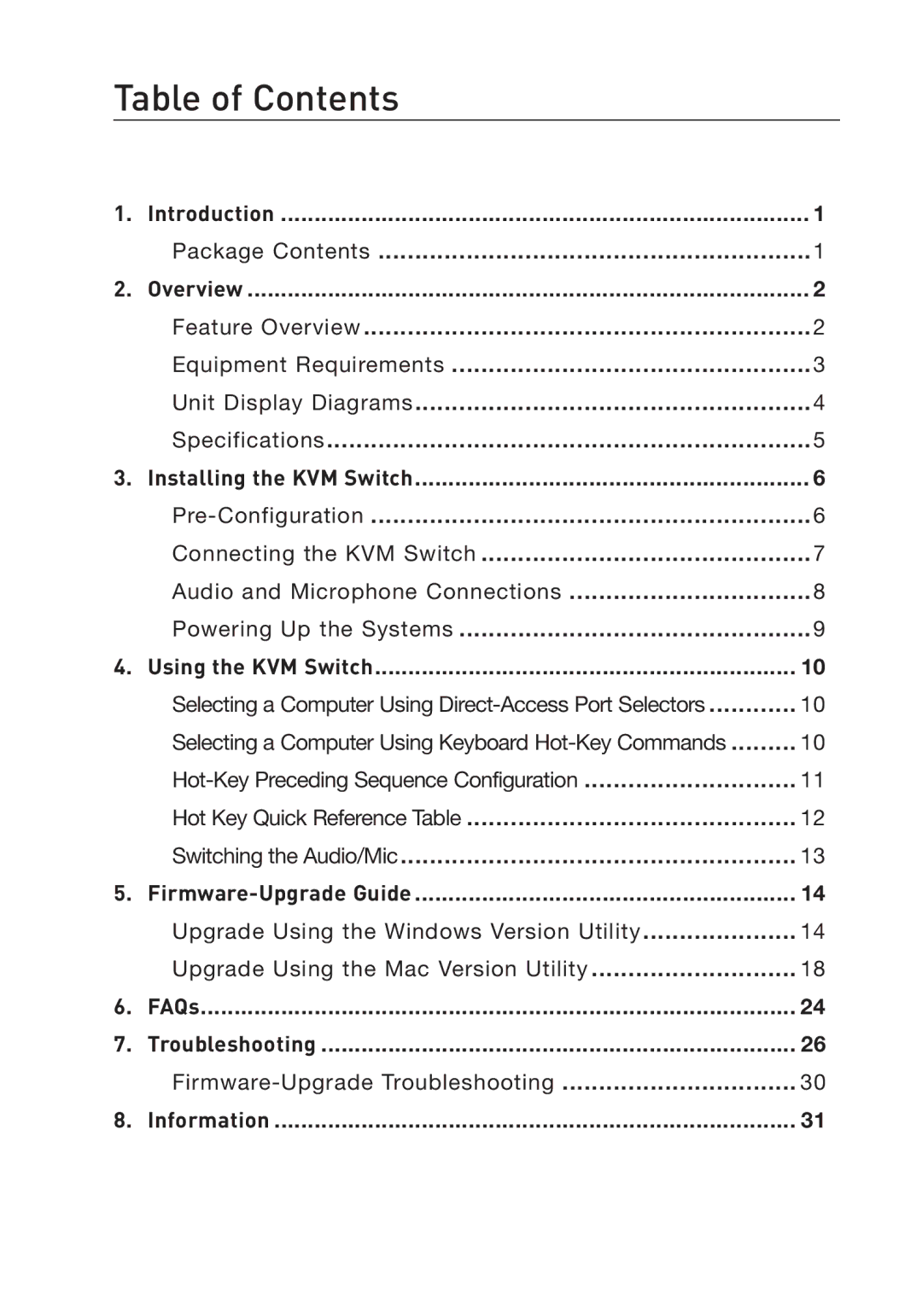 Belkin F1DS102L, F1DS104L manual Table of Contents 