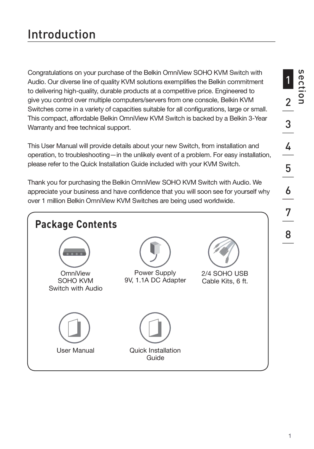 Belkin F1DS104L, F1DS102L manual Introduction, Package Contents 