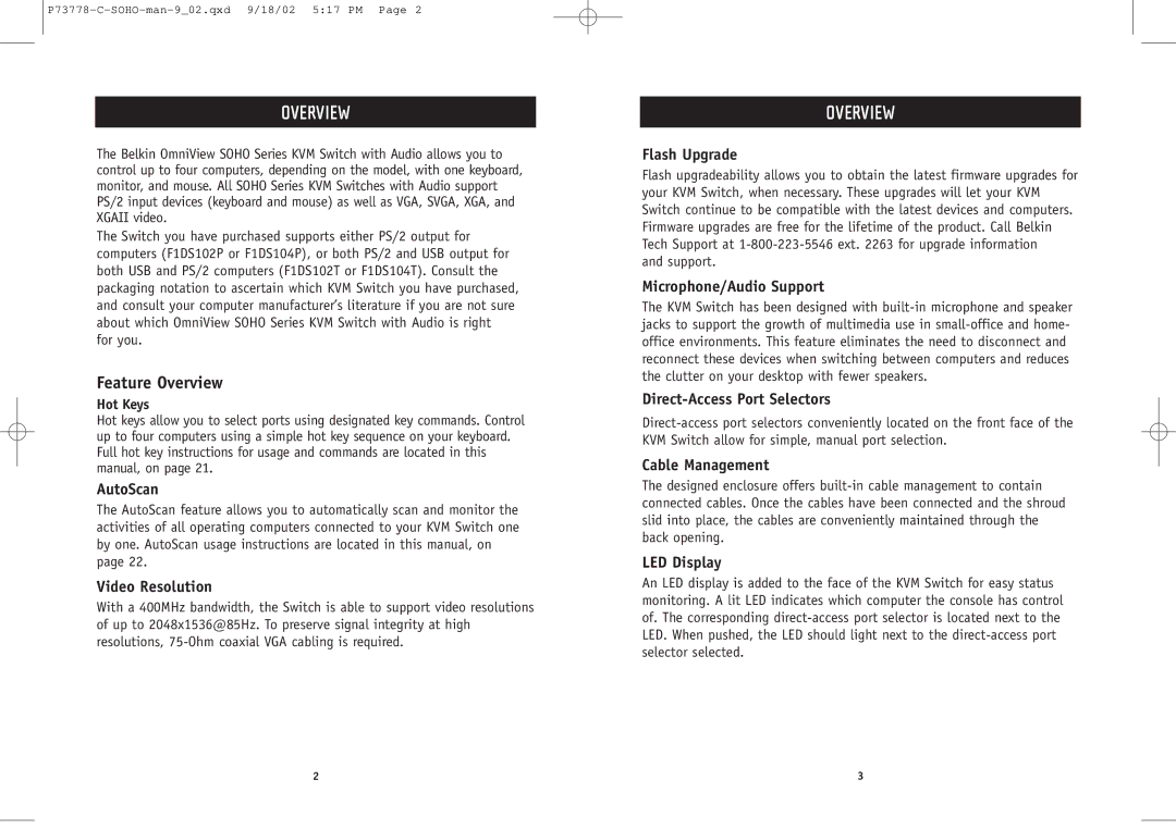 Belkin F1DS102P user manual Feature Overview 