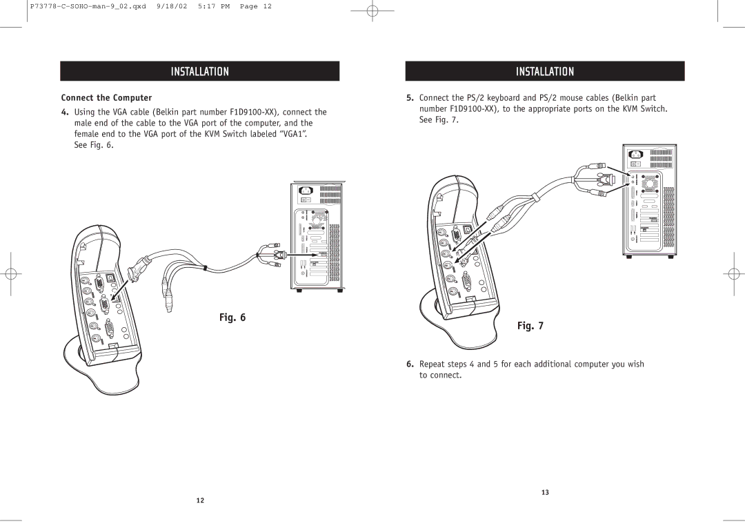 Belkin F1DS102P user manual Connect the Computer 