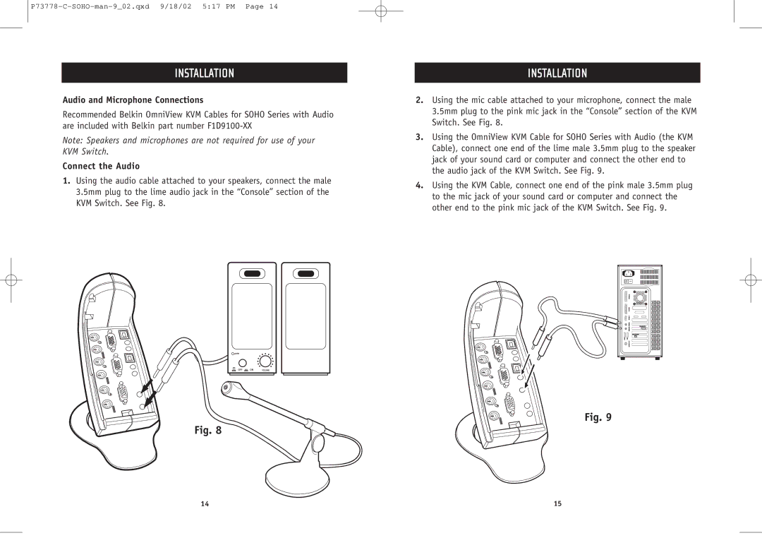 Belkin F1DS102P user manual Audio and Microphone Connections, Connect the Audio 