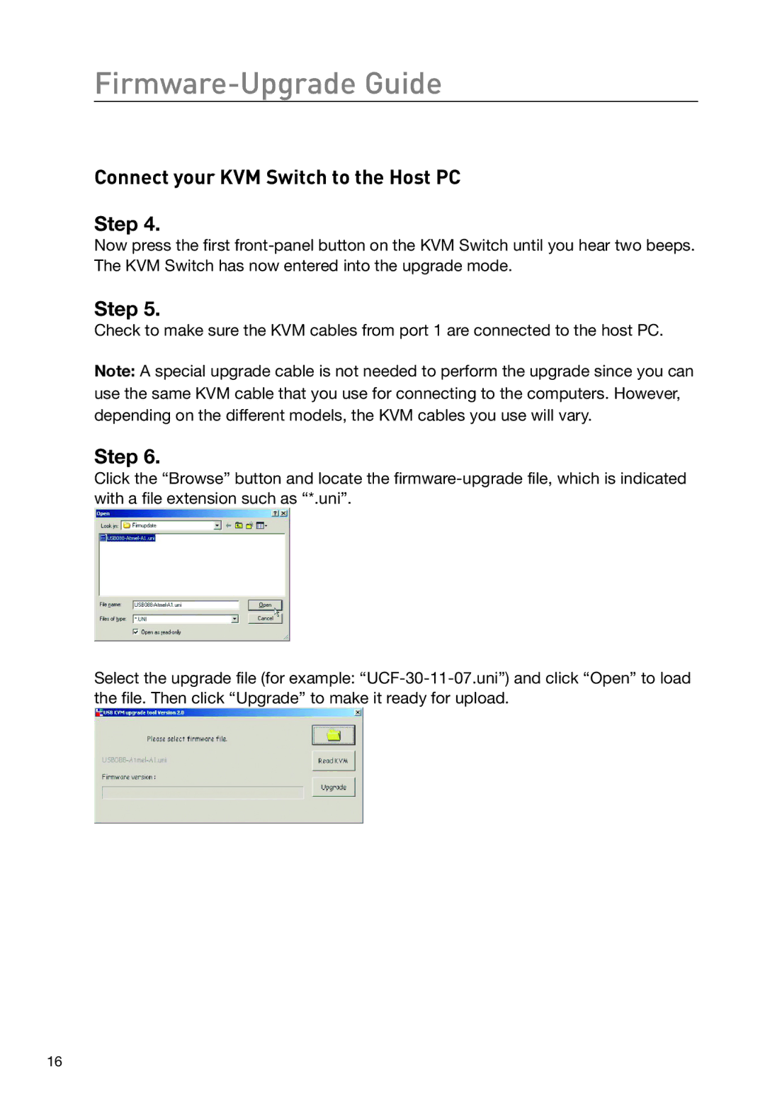 Belkin F1DS104J manual Firmware-Upgrade Guide, Connect your KVM Switch to the Host PC Step 